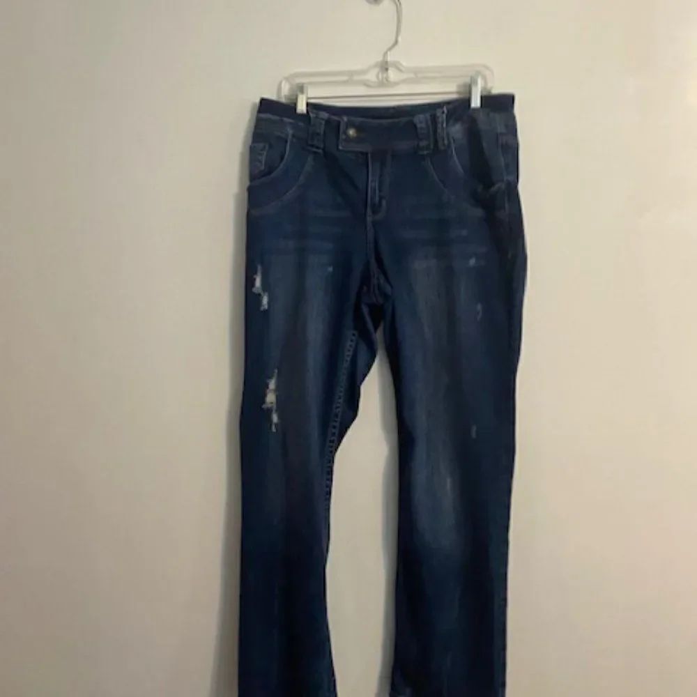 Lane Bryant distressed 5 pocket flare jeans, size 14
